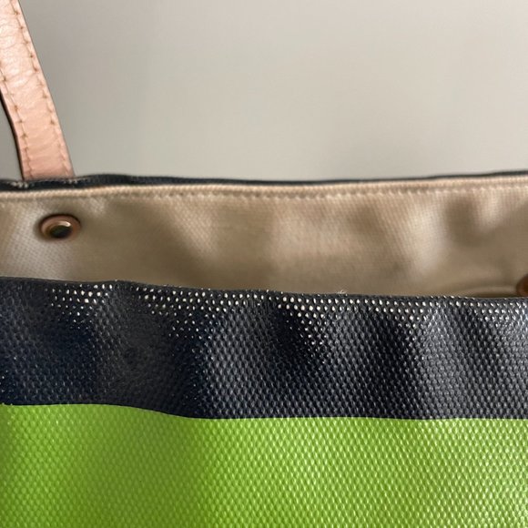 Kate Spade Tote with Straw Bottom, Navy, Green, White - HARD TO FIND - Picture 4 of 7
